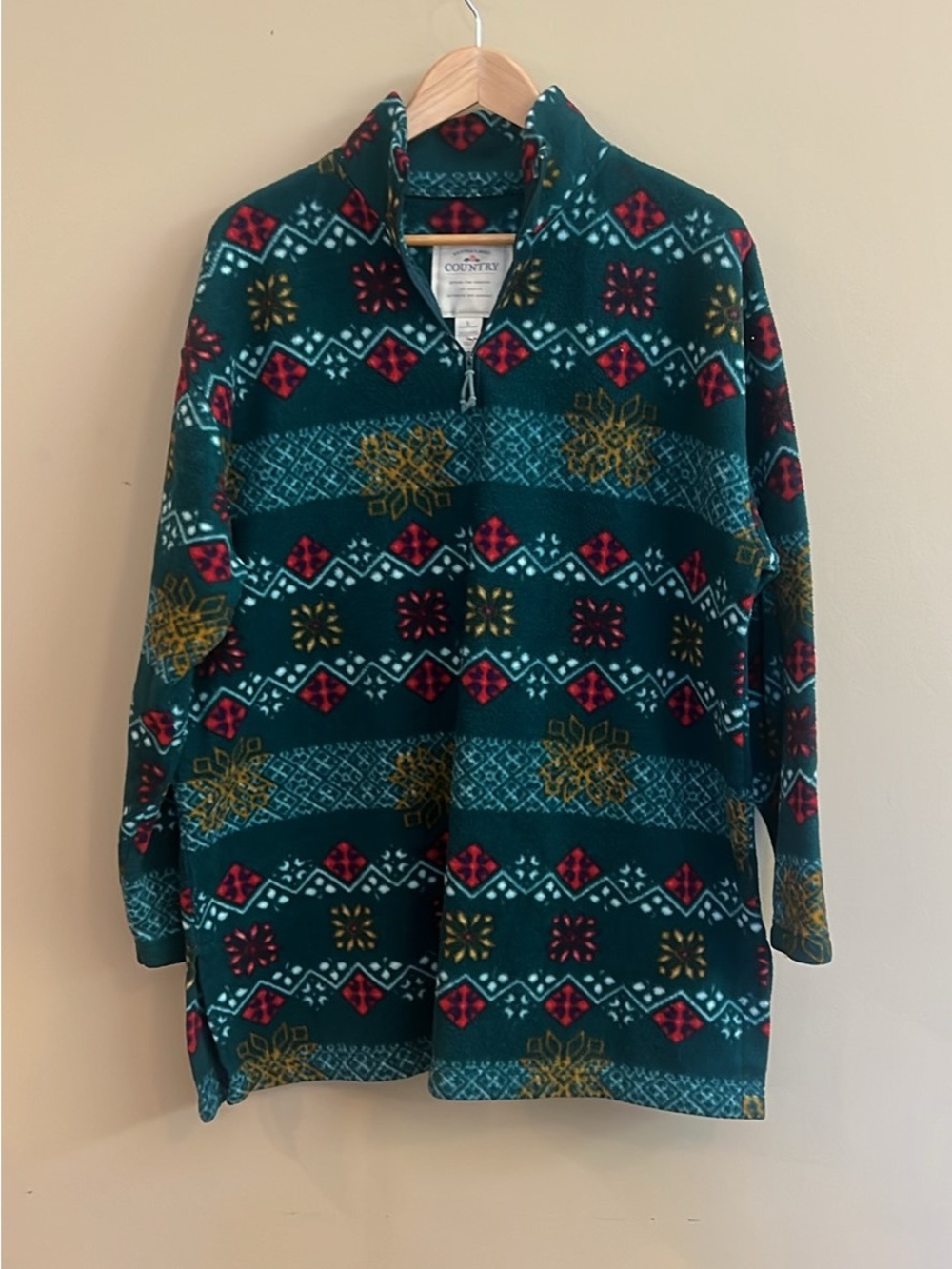 Victoria’s Secret Country Teal Patterned Quarter-Zip Fleece | Large